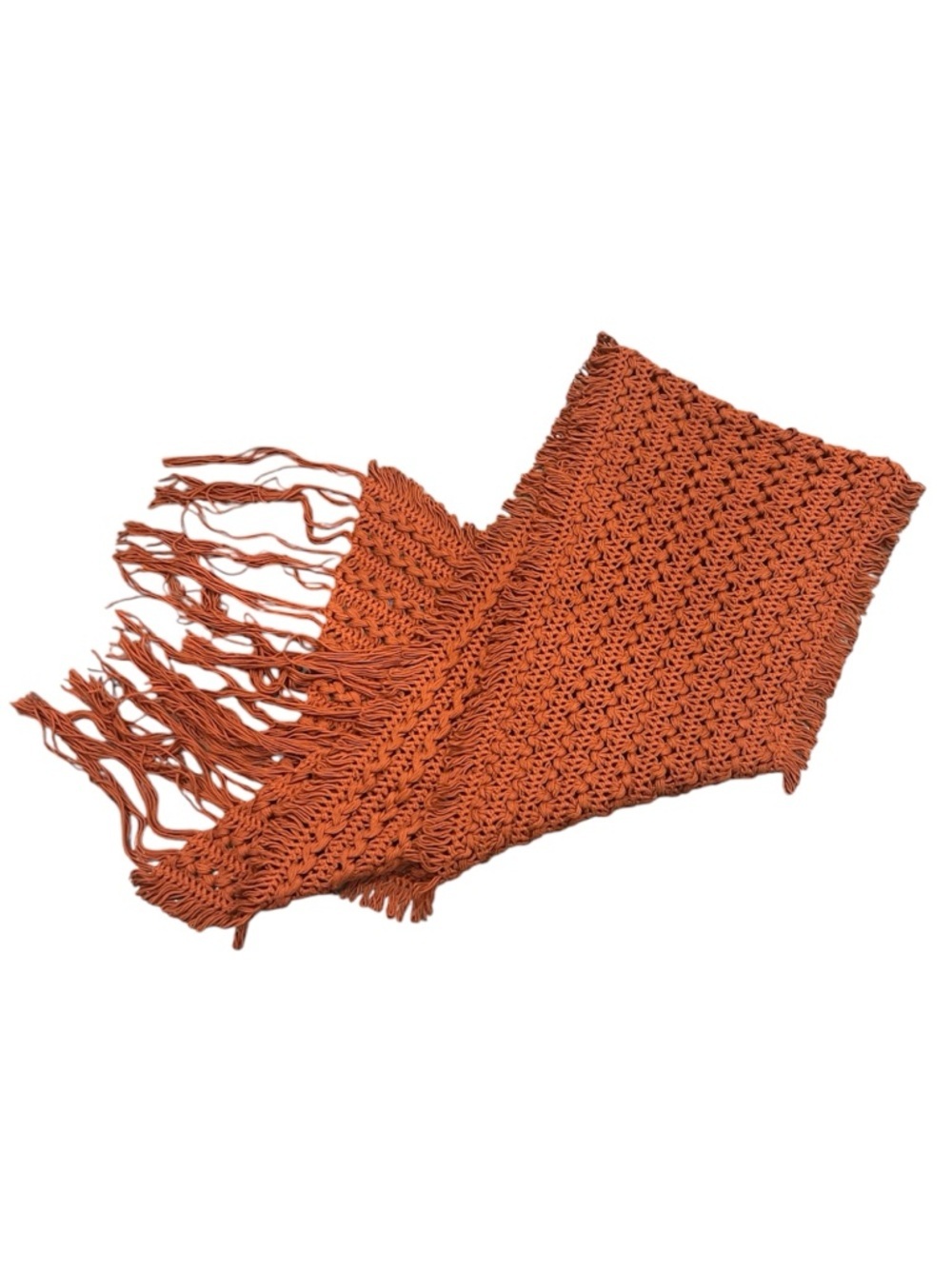 Pure hand knit cotton orange fringe scarf